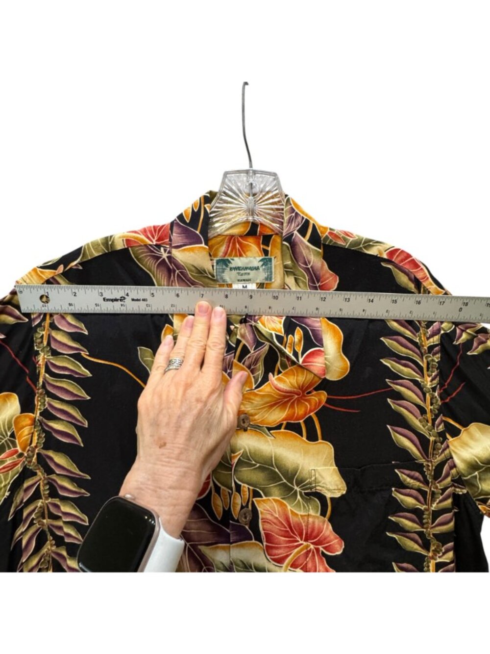 Kamehameha Vintage Hawaiian Men's Shirt M Button-Up Vibrant Tropical Print Black - Picture 8 of 12